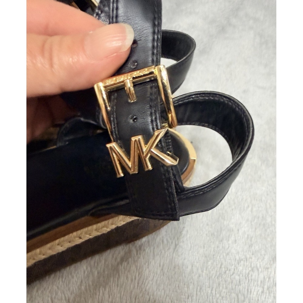 MICHAEL KORS Women Sz 9 M Richie Platform Espadrille Sandal Black Gold - Picture 3 of 7